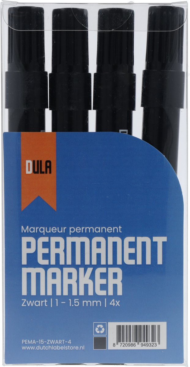 Permanent marker zwart - Permanente stift - 1 - 1.5 mm ronde punt markers - 4 stuks zwarte stiften permanent - DULA