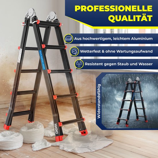 DRABEST Basic Aluminium Ladder - 2 X 7 Treden - Steiger - Vouwladder - Multifunctionele Ladder Met Werkplatform - In Hoogte Verstelbaar, Opvouwbaar - Aluminium Ladder, Steiger, Voor Tuin, Bouw