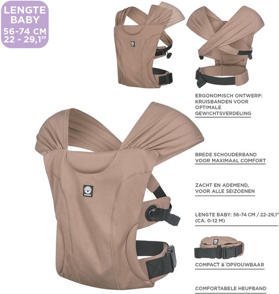 Dooky Baby Draagzak en Baby Draagdoek in één - Hybrid Baby Carrier Be One Black - Draagzak baby vanaf geboorte 56-74 CM - Draagdoek Baby Newborn - Ergonomische draagzak - Babydraagzak van Dooky — afbeelding 5