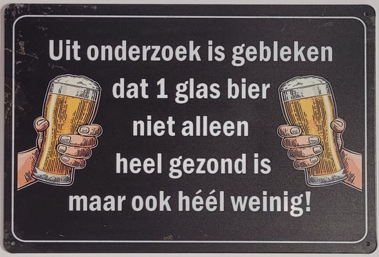 Onderzoek 1 glas bier Reclamebord van metaal METALEN-WANDBORD - MUURPLAAT - VINTAGE - RETRO - HORECA- BORD-WANDDECORATIE -TEKSTBORD - DECORATIEBORD - RECLAMEPLAAT - WANDPLAAT - NOSTALGIE -CAFE- BAR -MANCAVE- KROEG- MAN CAVE