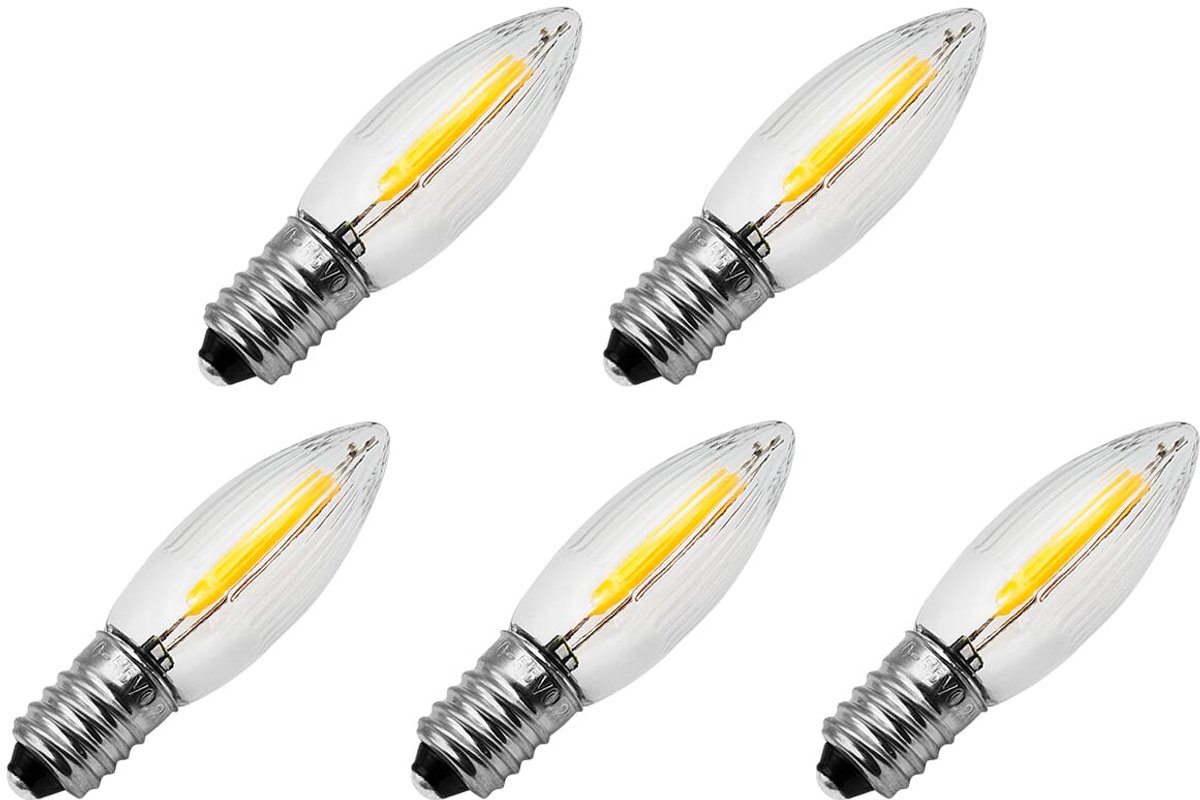 Reserve Kerstlampjes E10 LED Filament - 5 stuks - 10-55V - 0.2W - Warm Wit Licht - 2200K - Helder