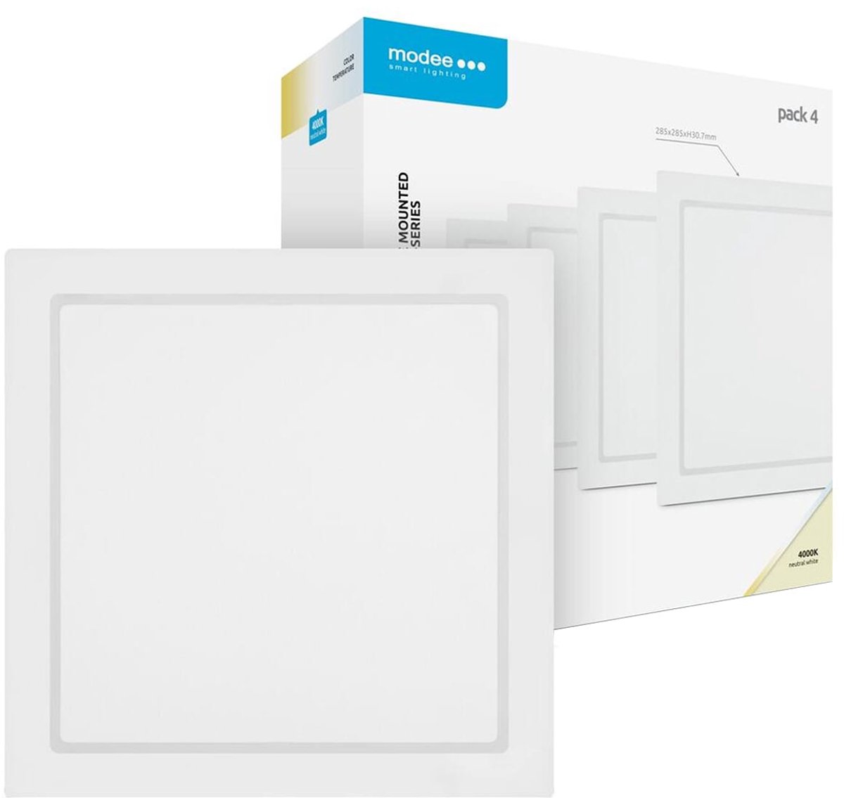 Modee LED Paneel Vierkant Opbouw - 24W - 2640lm - 28.5x3.7cm - 4000K - Neutraal Wit - Voor Kantoor, Winkel of Werkruimte - 4 stuks
