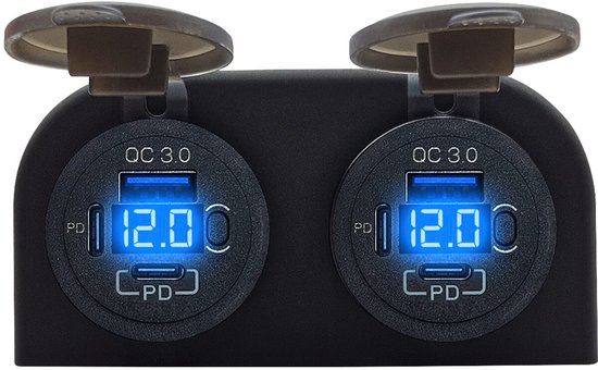 Prise USB 12 Volts Double Port QC 3.0 Et Prise Chargeur USB C PD3.0 Pour Voiture, Kit De Remplacement De Prise Allume-Cigarette 12V étanche Avec Voltmètre Et Interrupteur Pour Voiture, Bateau, Camion