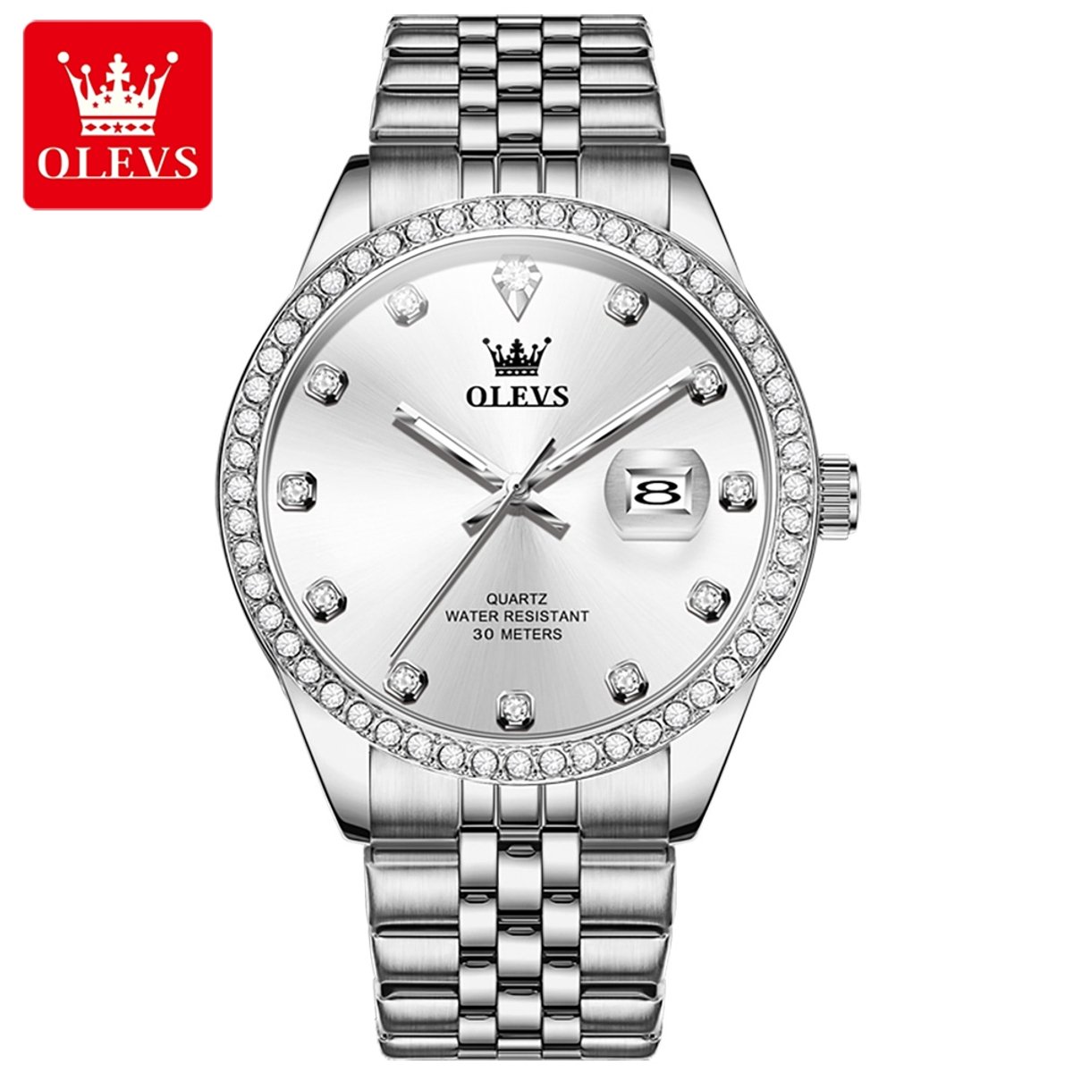 HO-3629.z : Olevs edelstaal quartz horloge, diamantzirkonia