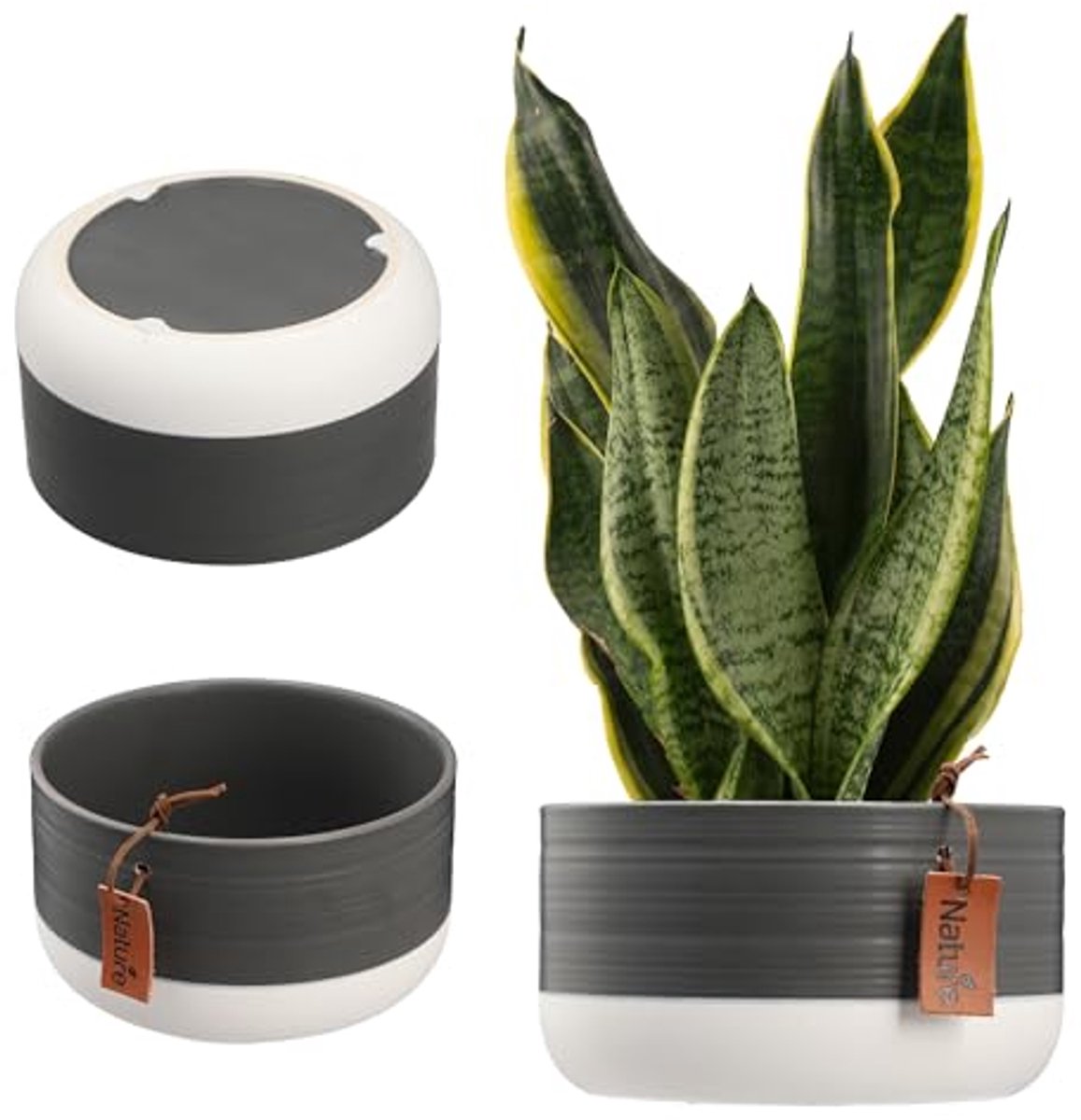 Keramische Plantenpot met Decoratief Reliëf – Voor Kamerplanten, 17 x 9 cm, Grijs
