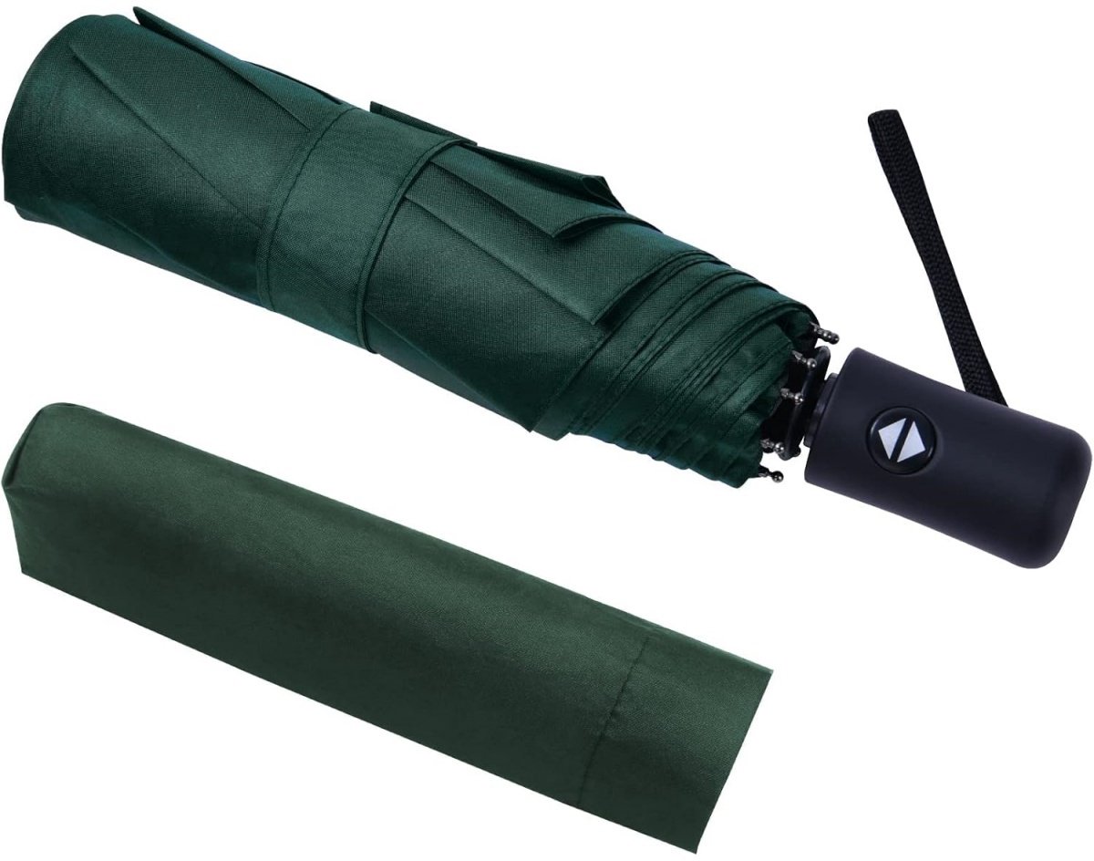 longziming -Compacte automatische opvouwbare paraplu – 8 roestvrijstalen baleinen, windbestendig, Teflon gecoat, lichtgewicht reisscherm met hoes – donker groen