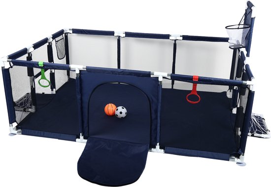 PIPIPOXER - Parc Bébé avec ballons de football et de basketball - Base antidérapante - 180 x 120 cm - Bleu marine