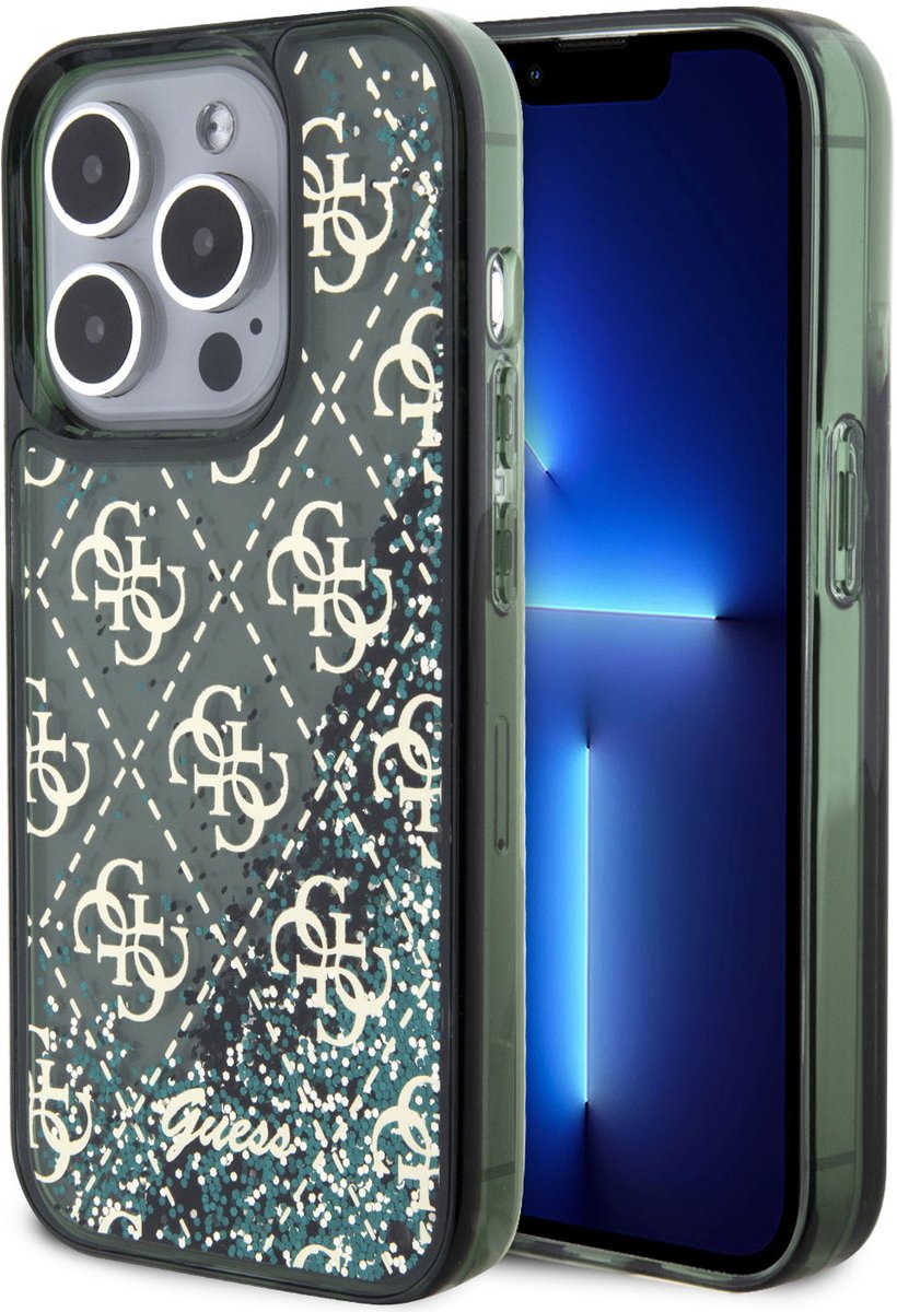 Guess Back Cover - Apple iPhone 15 Pro - Groen - Schokabsorberend - Glitter Design