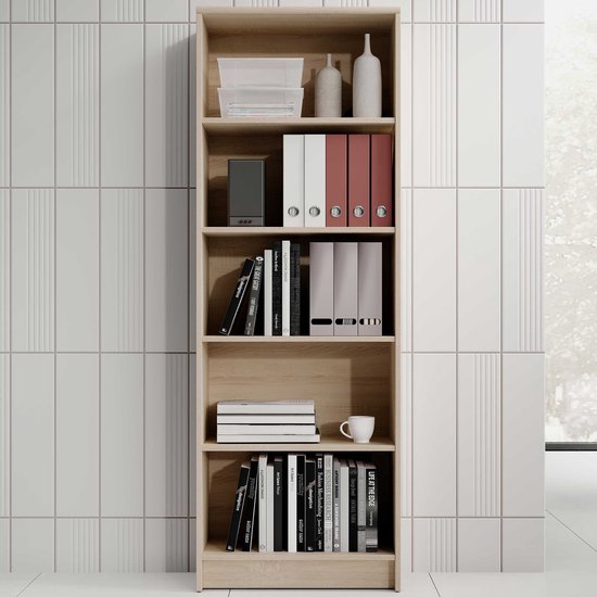 Bibliothèque Viviane 60x172cm - chêne - Bega Consult - Bureau déstockage - Brun - Panneaux de particules - Bureau déstockage