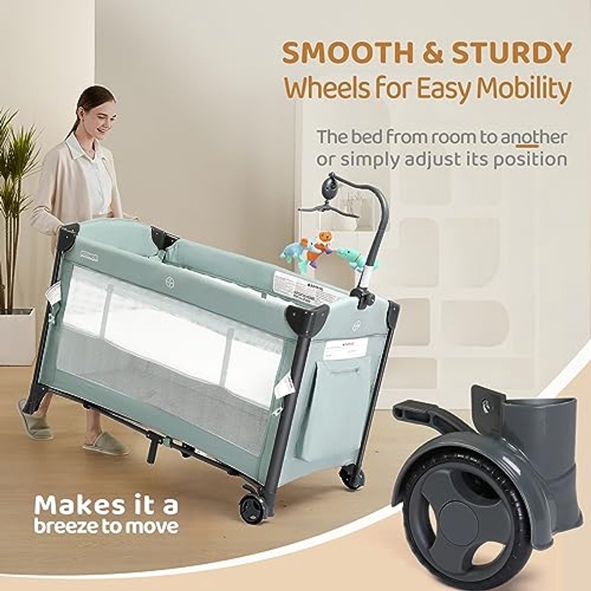 3 in 1 Baby Bedside Wieg – Draagbare Zijslaper met Matras, Speelbed en Opvouwbare Reiswieg thumbnail 2