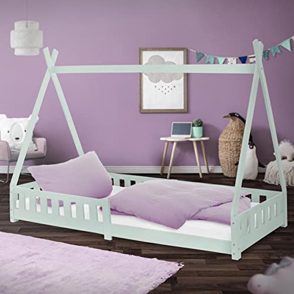 Kinderbed Tipi 90x200 cm mintgroen met uitvalbeveiliging