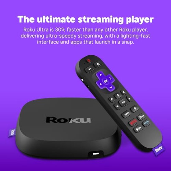 Roku Ultra 2024 - Ultieme streaming-speler - 4K-streamingapparaat voor tv met HDR10+, Dolby Vision & Atmos - Bluetooth en Wi-Fi 6 - Oplaadbare spraakafstandsbediening Pro met verlichte knoppen — afbeelding 4