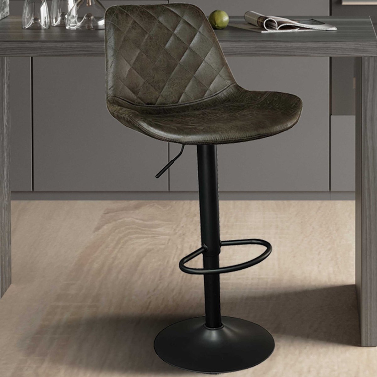 Barstoel Madrid Donkerbruin – Rousseau – Verstelbare Zithoogte 59-80 cm – Draaibaar – PU Kunstleer