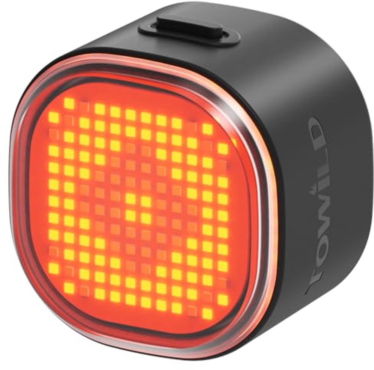 TOWILD TL08 Fietsachterlicht, meerkleurig, met emoji, achterlicht voor fiets met remsensor, synchroniseerbaar, tot 30 uur verlichting, IPX6, fietslicht