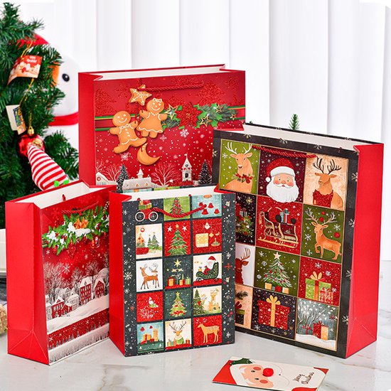 Suntac Cadeauzakjes voor Kerstmis- 12 stuks, kerstzakjes-cadeauzakjes met handvat, -cadeautas voor kerstcadeau, kerstfeest, klein- zakjes-cadeautas voor kerstcadeau-kerstfeest,18*8.5*24CM