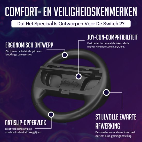 Zwart stuurwiel voor Nintendo Switch Joy-Cons met ergonomisch ontwerp en antislippervlak.