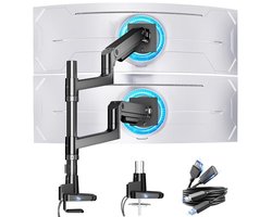 Dubbele monitorarm voor ultrabrede zware gebogen monitoren, geschikt voor 17-49 inch - verstelbare dubbele monitorhouder met USB
