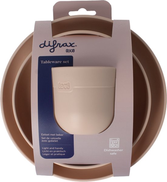 Service de table rose Difrax LOVI - Assiette, Kom et tasse ouverte - 6 mois et plus - Sans BPA, passe au micro-ondes et au lave-vaisselle