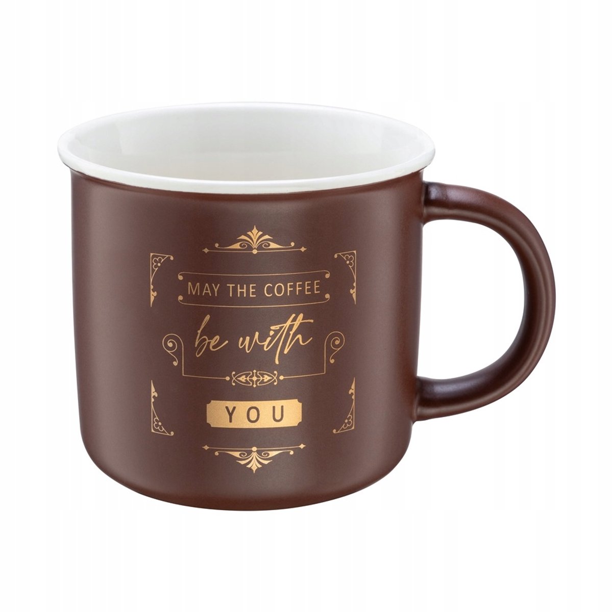 MORNING BREW Mok Porselein 380ml Bruin met Gouden Tekst