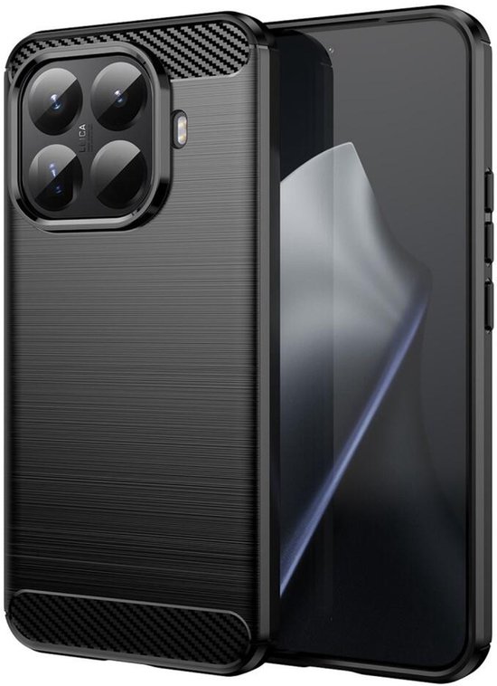 Coque en TPU brossé compatible avec le Xiaomi 15T Pro | Housse de protection | Couverture verso | TPU flexible | Carbone élégant | Fin | Noir