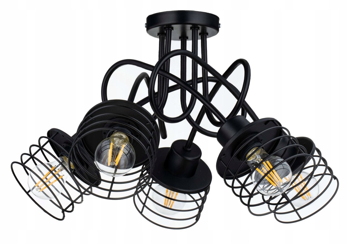 Hanglamp Loft Zwart Metala 5x E27 Draadklossen
