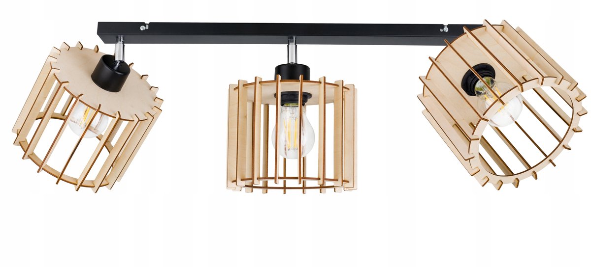 Hanglamp Plafond Walzen 3 Hout E27 Verstelbaar