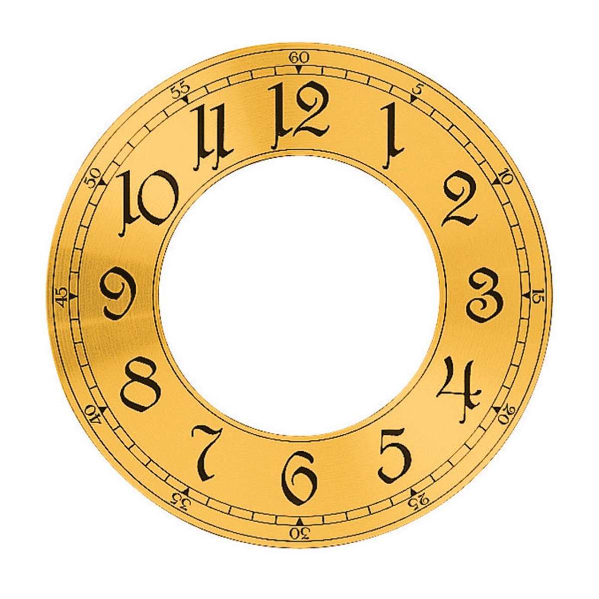 Wijzerplaat lunette aluminium Arabische cijfers goud Ø 182,5 mm