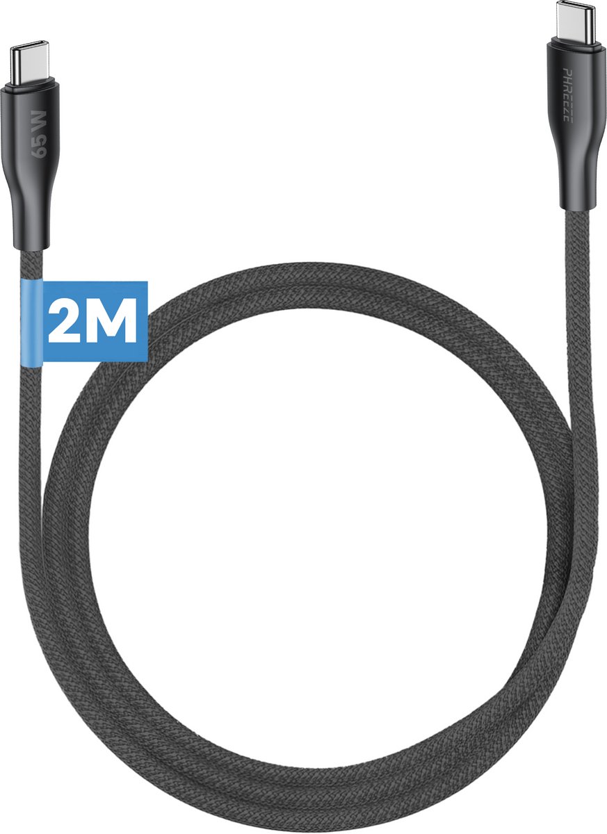 Oplaadkabel - Usb C naar usb C kabel - 2m lang - Phreeze
