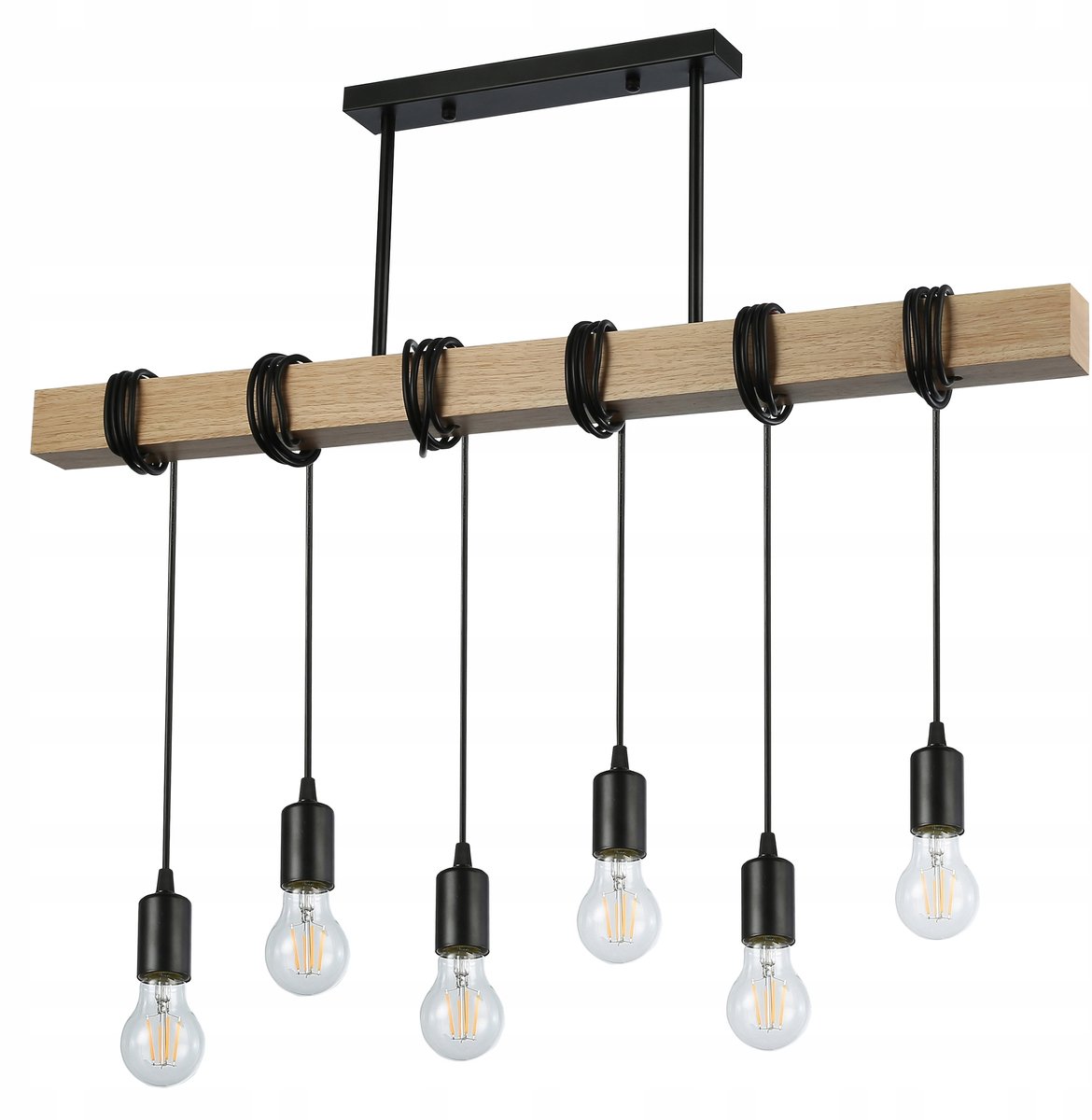Loft Houten Hanglamp Zwart 6xE27 LED - Stijlvol en Functioneel