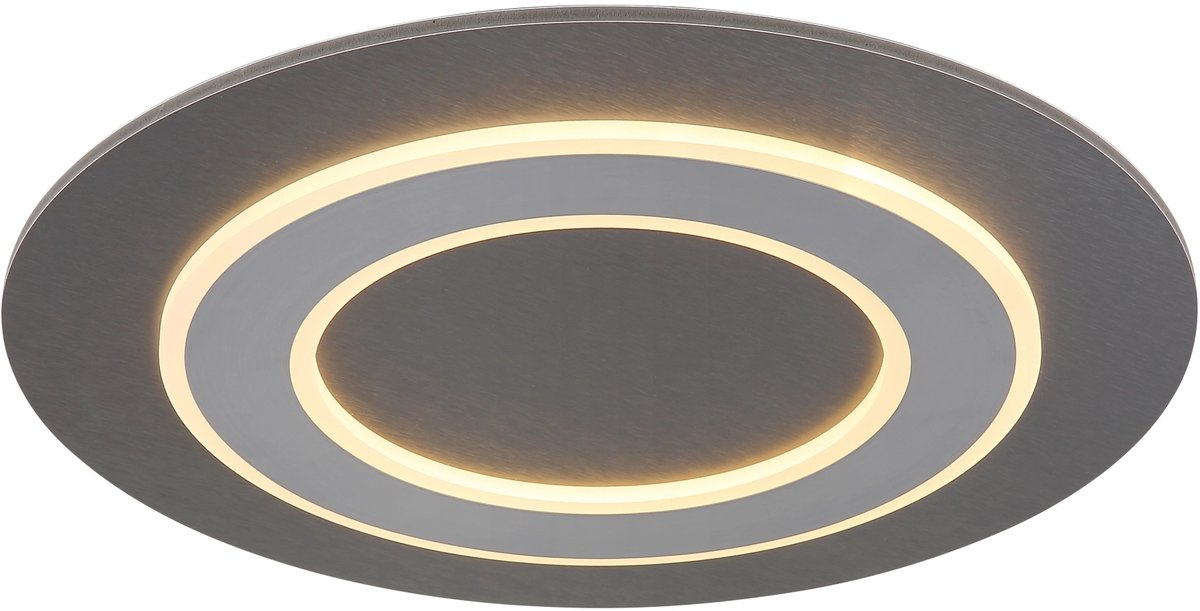 Globo LED plafondlamp antraciet opaal hout grijs woonkamerverlichting plafond, metaal acryl, 40W 1120Lm warm wit, DxH 48x4,6 cm