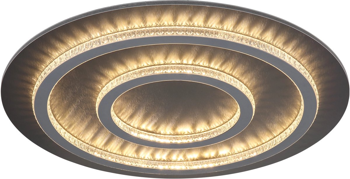 Globo LED plafondlamp dimbaar met afstandsbediening kristallen antraciet woonkamerlamp, kleurverandering, 60W 2100lm warm wit-koud wit, D 60 x 5,5 cm