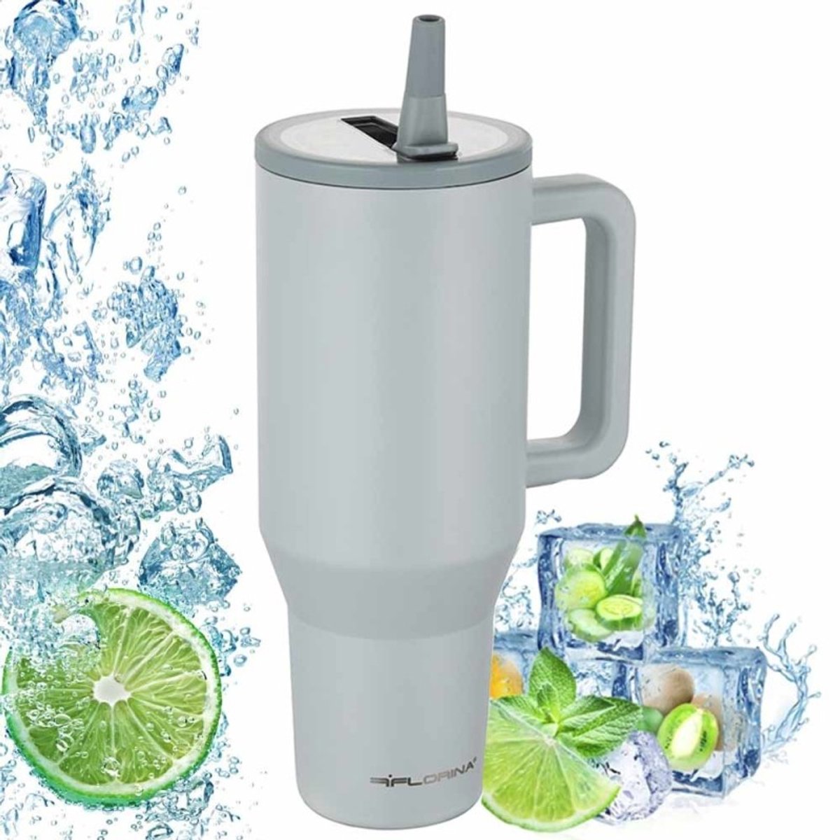 Thermosbeker 1100 ml RVS met Rietje - Houdt Warmte/Koude Langer Vast