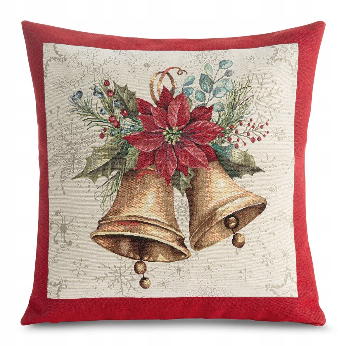 Kerst Kussenhoes Gobelin 45x45 Natuurlijk Rood - Belletjes