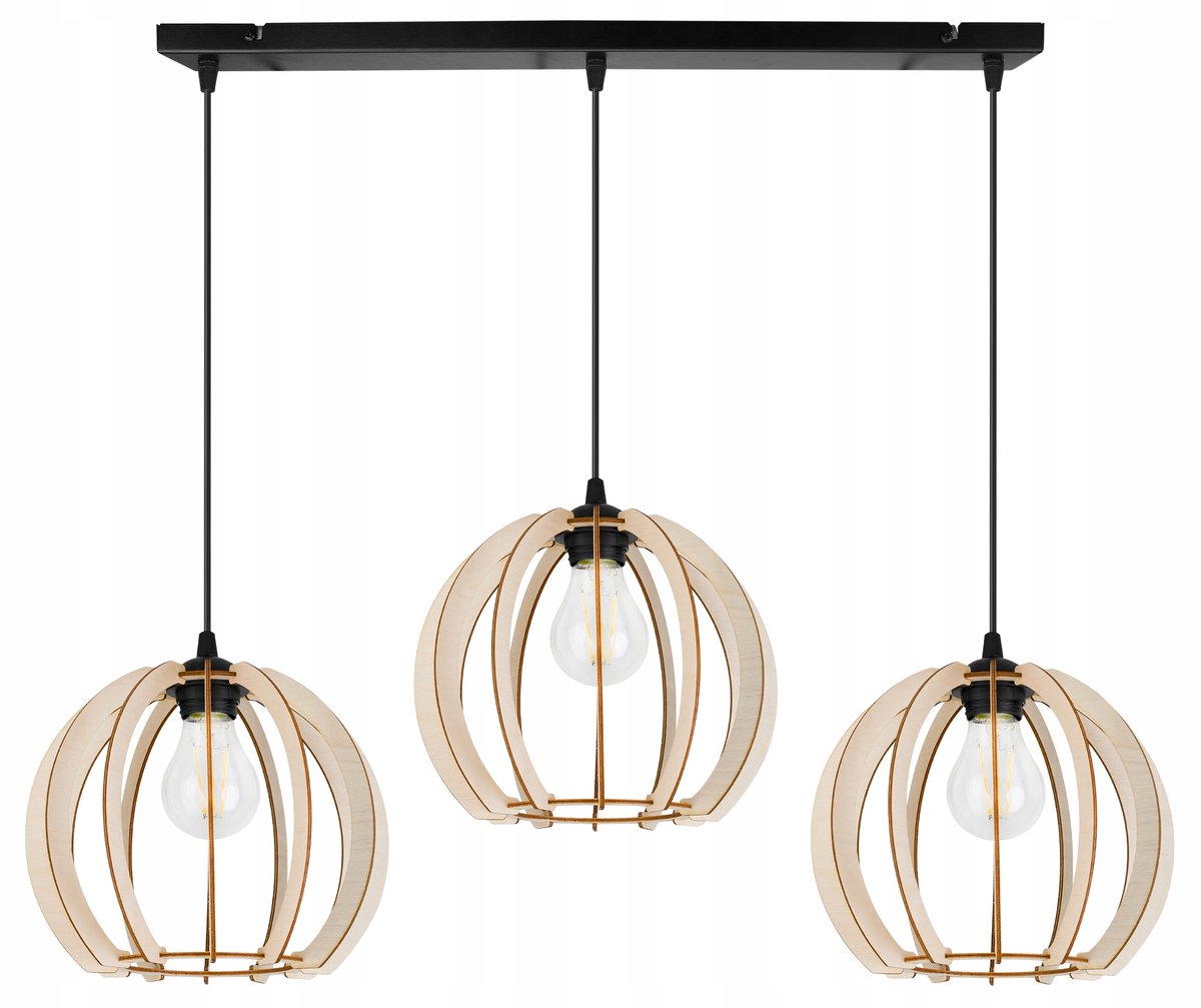 Houten Hanglamp Zwart/Bruin - 3 lichtpunten - E27 - Modern Boho