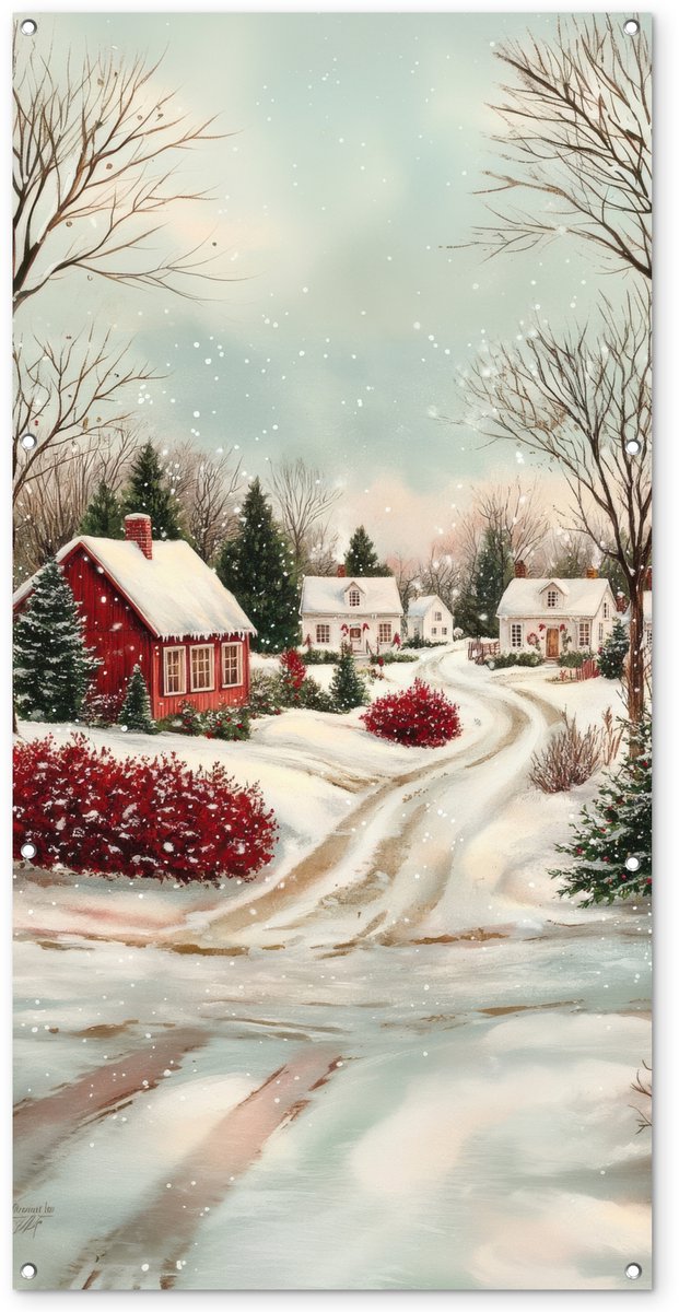 Tuinposter 80x160 cm - Tuindecoratie Kerstsfeer - Landelijk - Rood - Poster voor in de tuin - Buiten decoratie - Schutting tuinschilderij - Tuindoek muurdecoratie - Wanddecoratie balkondoek Tuinposter 80x160 cm - Tuindecoratie Kerstsfeer - Landelijk - Rood - Poster voor in de tuin - Buiten decoratie - Schutting tuinschilderij - Tuindoek muurdecoratie - Wanddecoratie balkondoek - Image 1