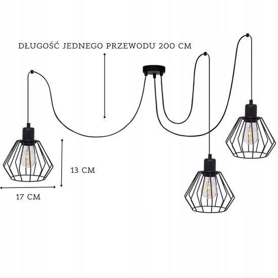 Industriële hanglamp - vintage kroonluchter - 1 stuk - zwart - ijzer en