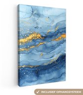 Peinture sur toile 40x60 cm - Décoration murale salle de bain Aquarelle - Blauw - Art - Or - Luxe - Moderne - Décoration murale WC - Accessoires décoratifs - Décoration murale Toilettes - Peintures sur toile