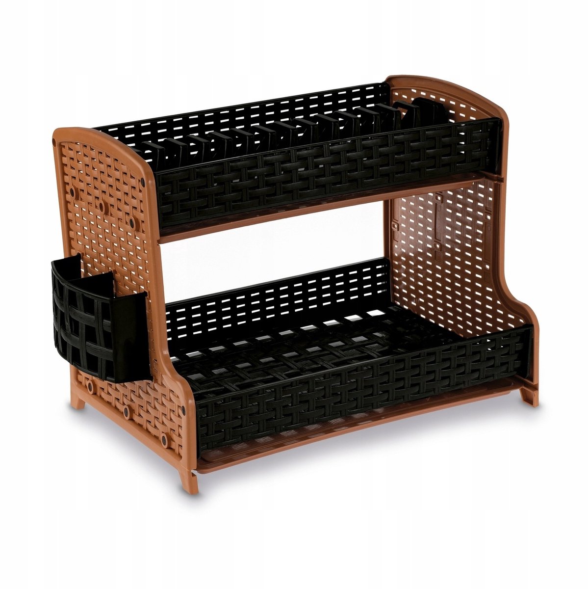 Dubbele Afdruiprek met Bestekhouder - Rattan Design - Bruin