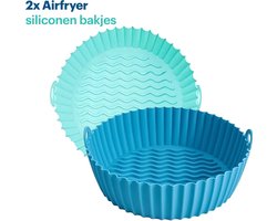 HipWare - Airfryer Siliconen mandje - Antiaanbaklaag - Vaatwasserbestendig - Rond - Cyaan/Blauw