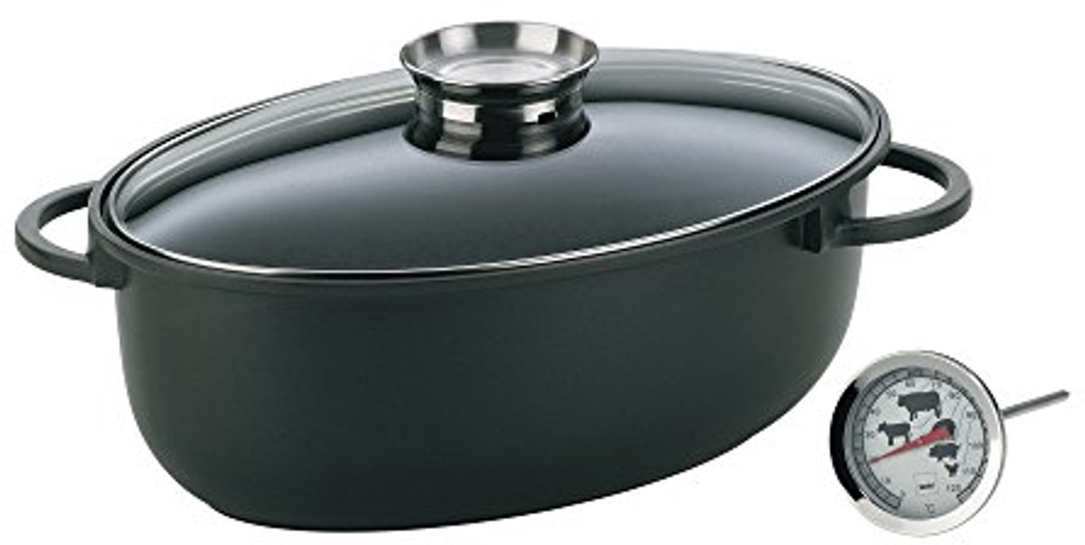 Grote Braadpan met Vleesthermometer - 8 Liter, Antiaanbak Coating, Ovenvast tot 230°C