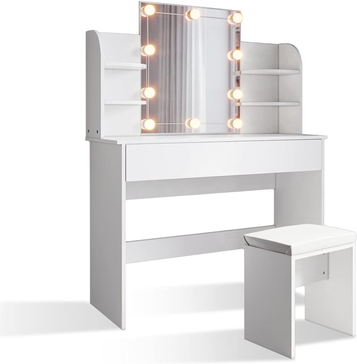 Thuys – Make Up Tafel Met Spiegel – Kaptafel Voor Meisjes – Hollywood Spiegel – Met Verlichting