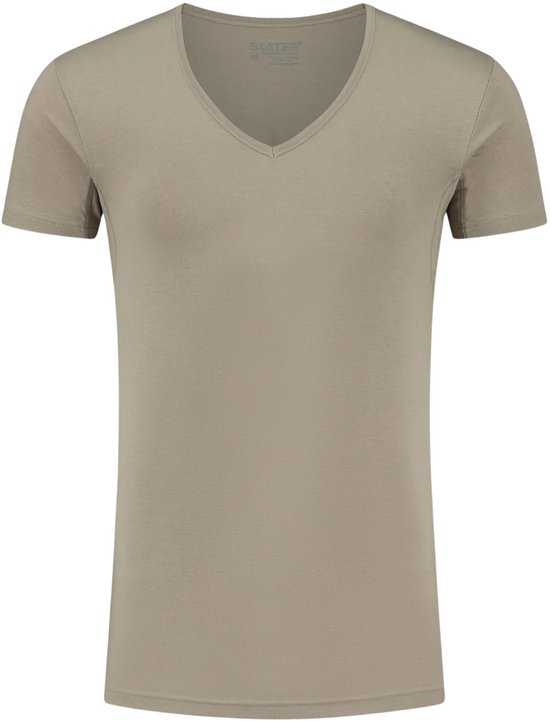 Slater 8940 - Tencel 2-pack T-shirt diepe V-hals korte mouw invisible khaki L