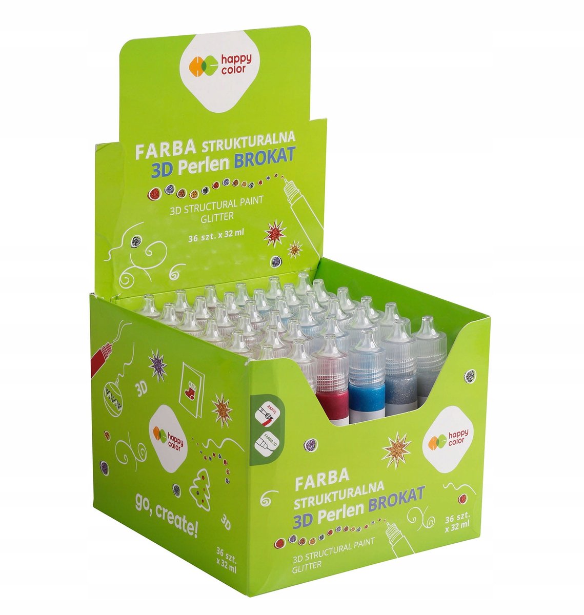 Happy Color 3D Glitter Verf Set - 36 Kleuren, 32ml per stuk