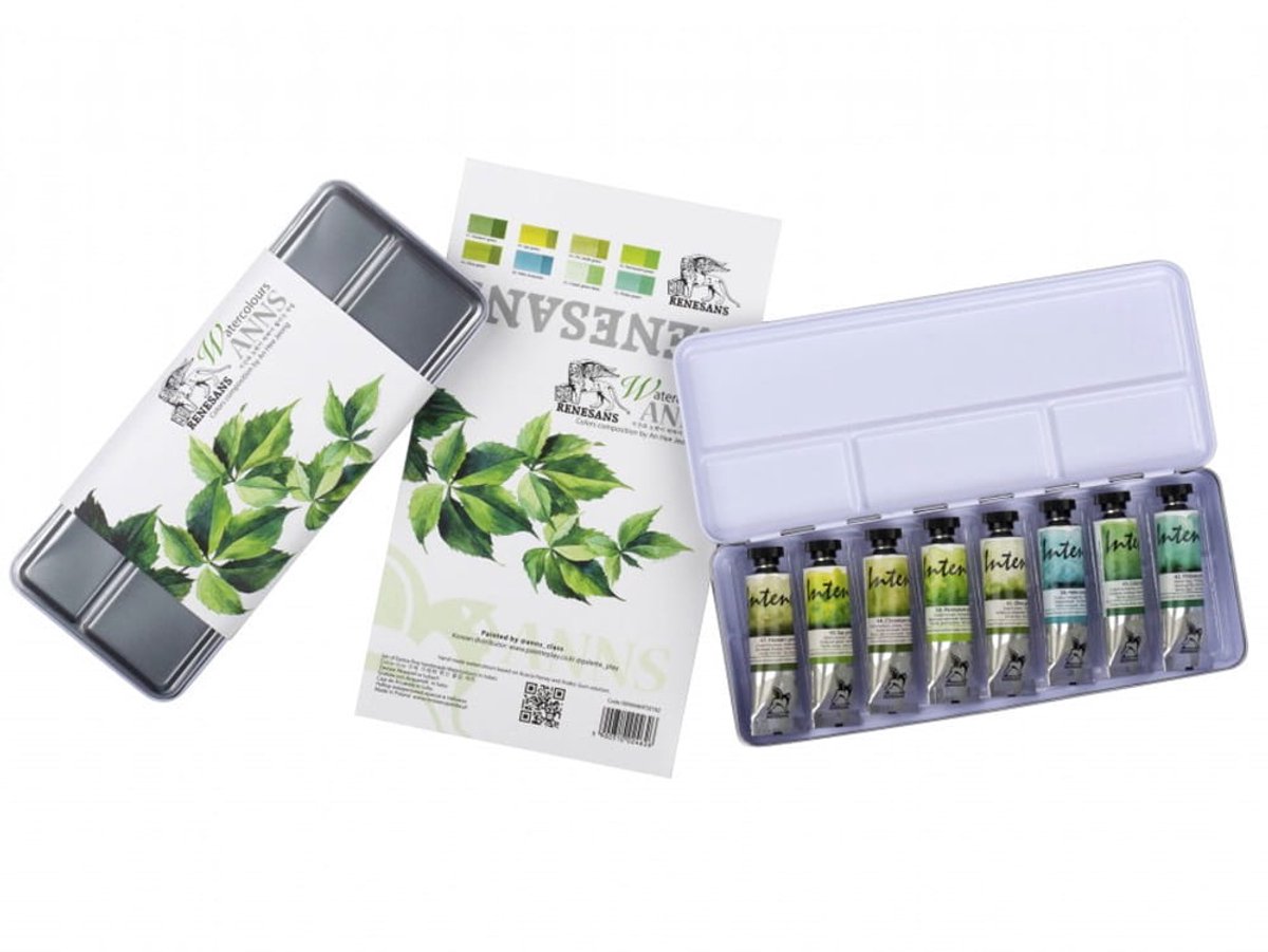 Intense Water Acrylverf Set Groen - 8 Tuben in Metalen Doos