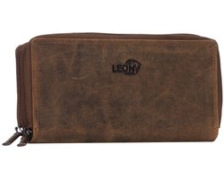 LeonDesign - Portemonnee dames - Ruimte voor 29 pasjes - Handgemaakt & Bruin leer - Portefeuille dames met dubbele rits