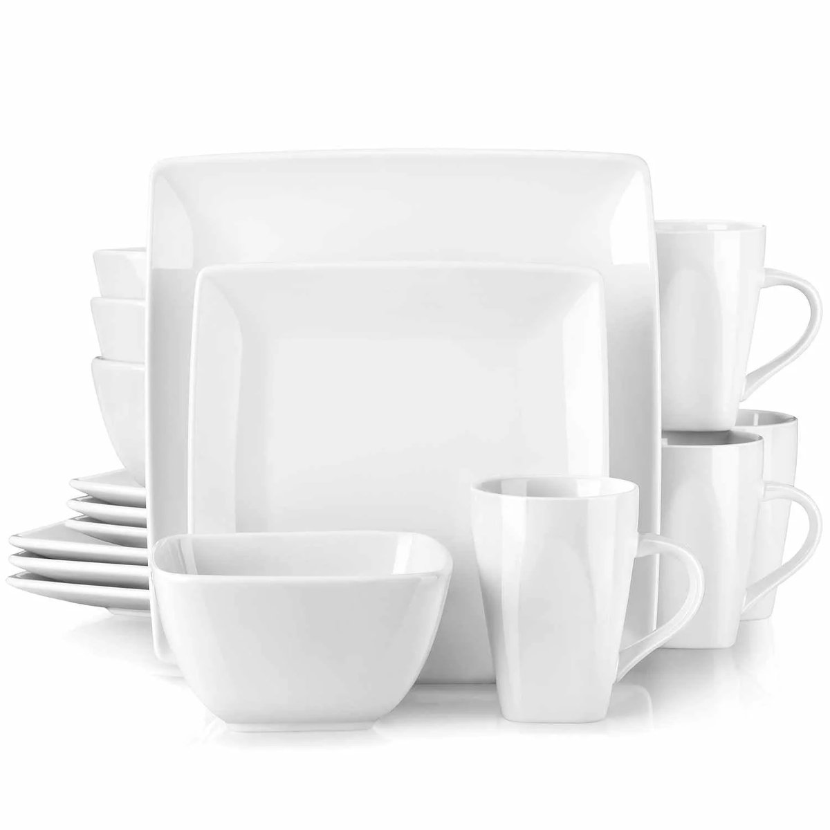 Serviesset - 4 Persoons Servies - Keramiek - Diner- en Dessertborden, Ontbijtkommen en Kopjes - 16-delige Set - Wit