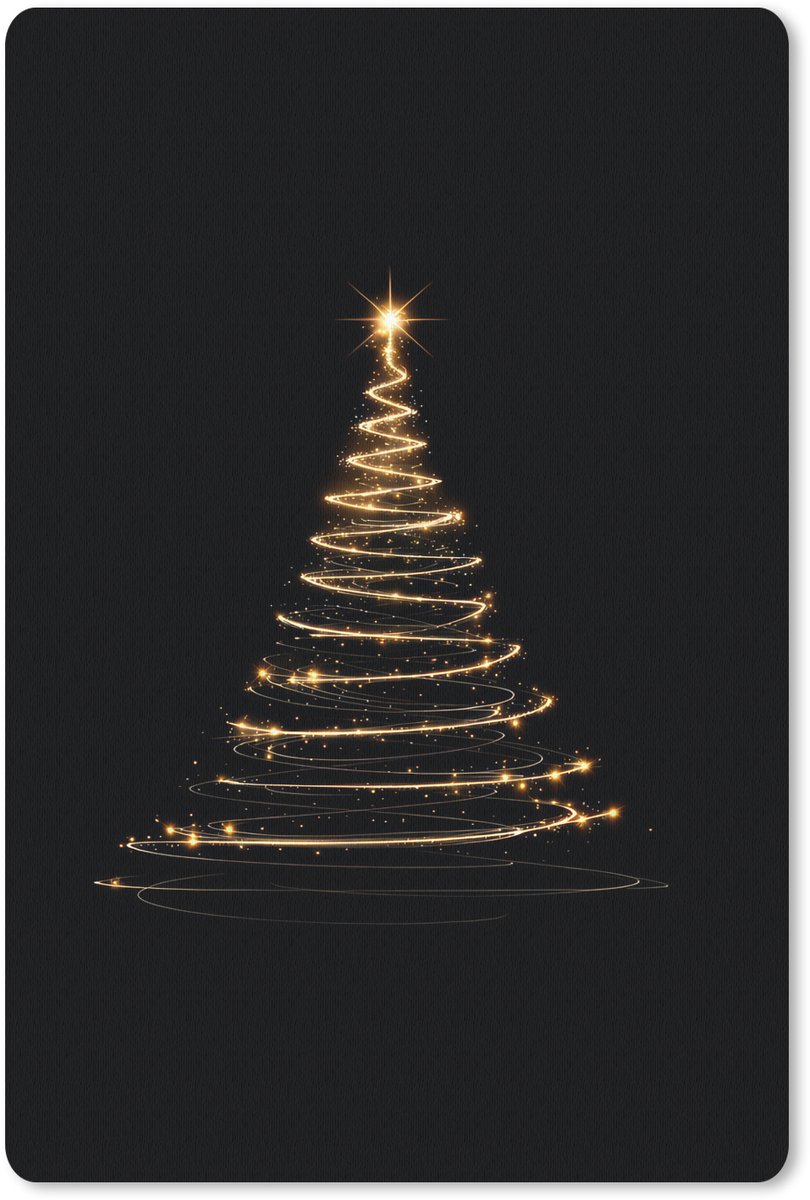 Muismat 18x27 cm - Mousepad Magisch - Kerstboom - Lichtspiralen - Zwart - Muismatten