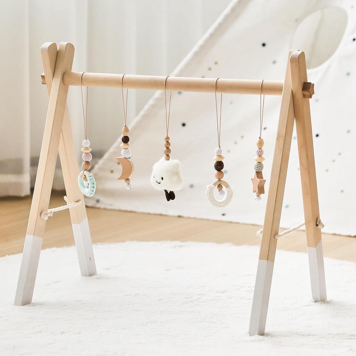 Provento - Houten Speelboog Baby met Sensorisch Speelgoed | Montessori Babygym Opvouwbaar - Babykamer Kinderkamer Decoratie