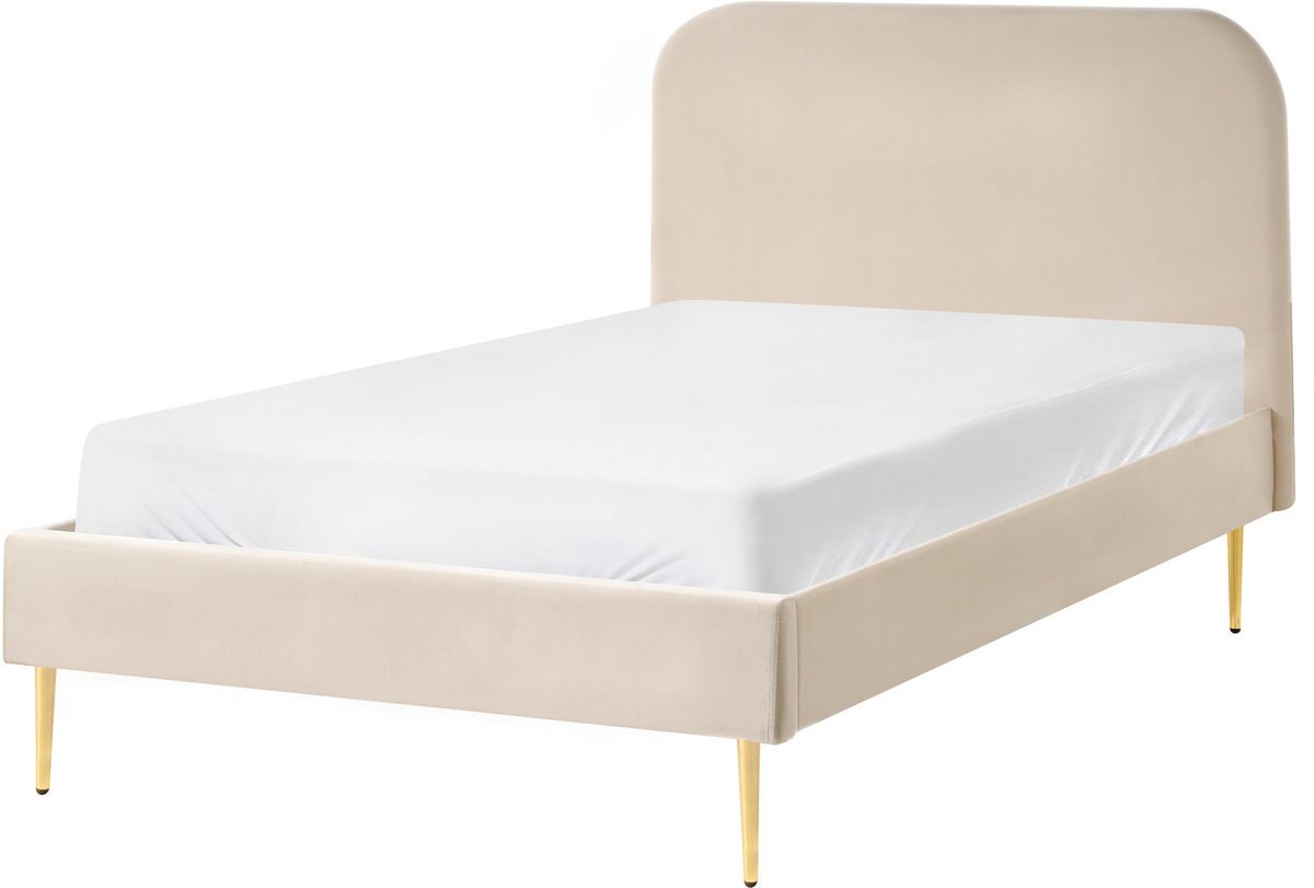 Beliani FLAYAT - Eenpersoonsbed - Lichtbeige - 120 x 200 cm - Fluweel