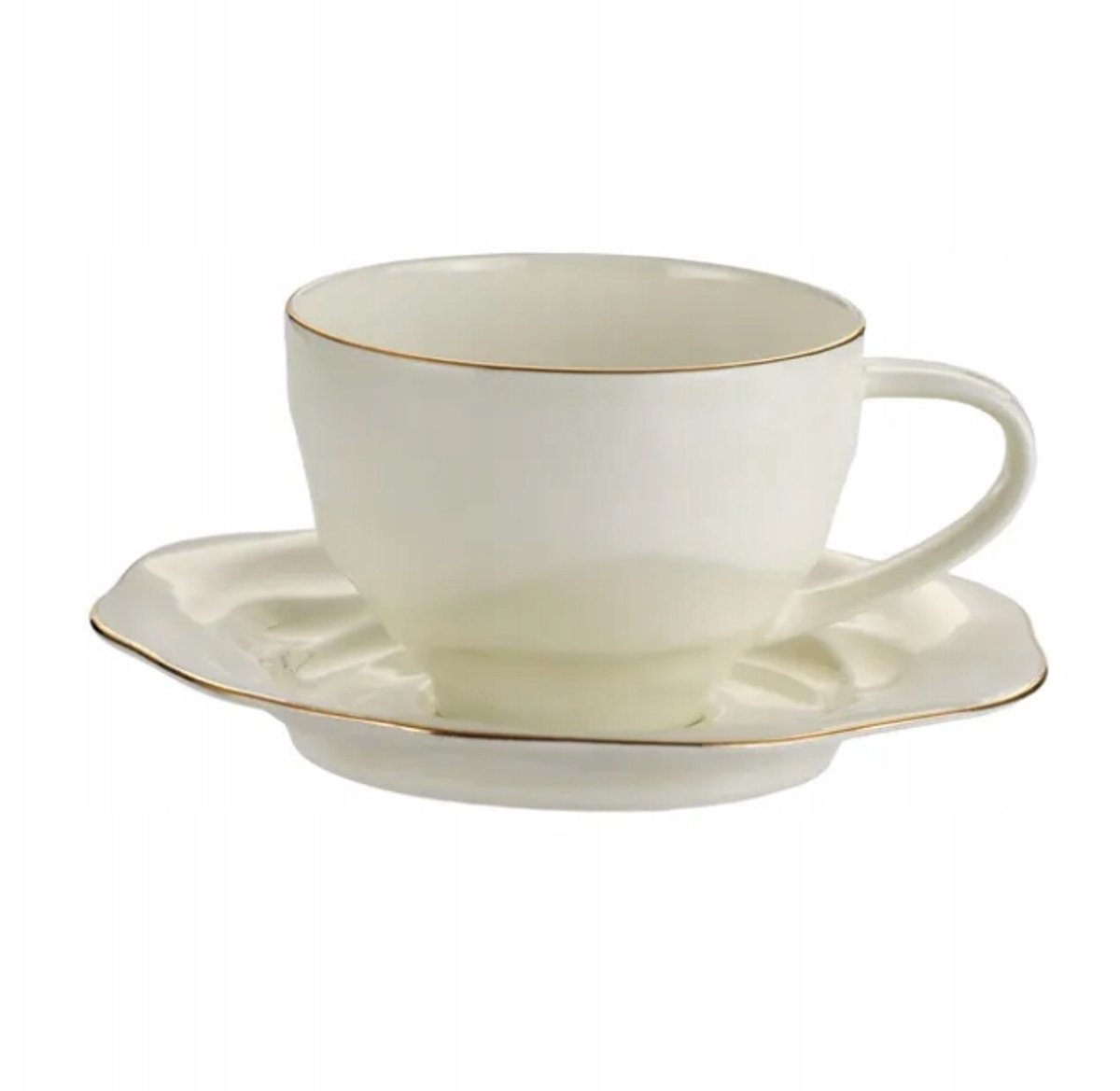 Porseleinen Kop & Schotel 250ml Ecru met Gouden rand